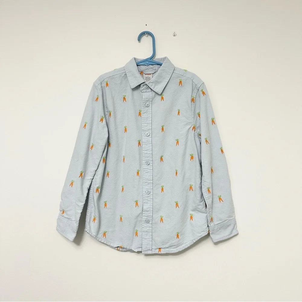 Gymboree Boys' size 8 Schiffli Carrot Blue Cotton Button-Up Spring Celebrations